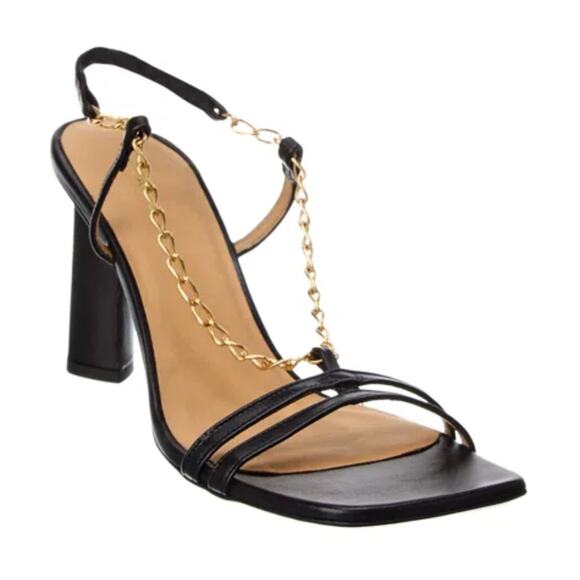 FRAME Le Tati Chain Noir Leather Slingback Sandal Black Gold Chain Size 9 - Picture 1 of 16